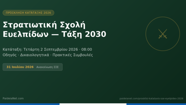 Πρόσκληση Κατάταξης Εισακτέων στη Στρατιωτική Σχολή Ευελπίδων — Τάξη 2030