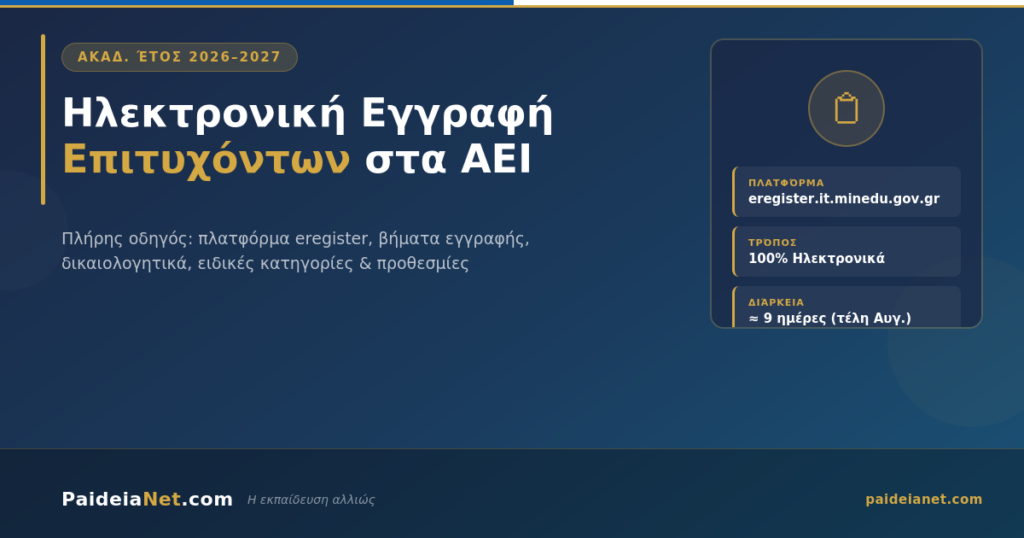 Ηλεκτρονική Εγγραφή Επιτυχόντων στην Τριτοβάθμια Εκπαίδευση
