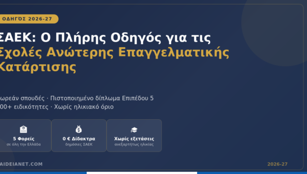 ΣΑΕΚ 2026-27: Ο Πλήρης Οδηγός — Εγγραφές, Ειδικότητες, Χάρτης