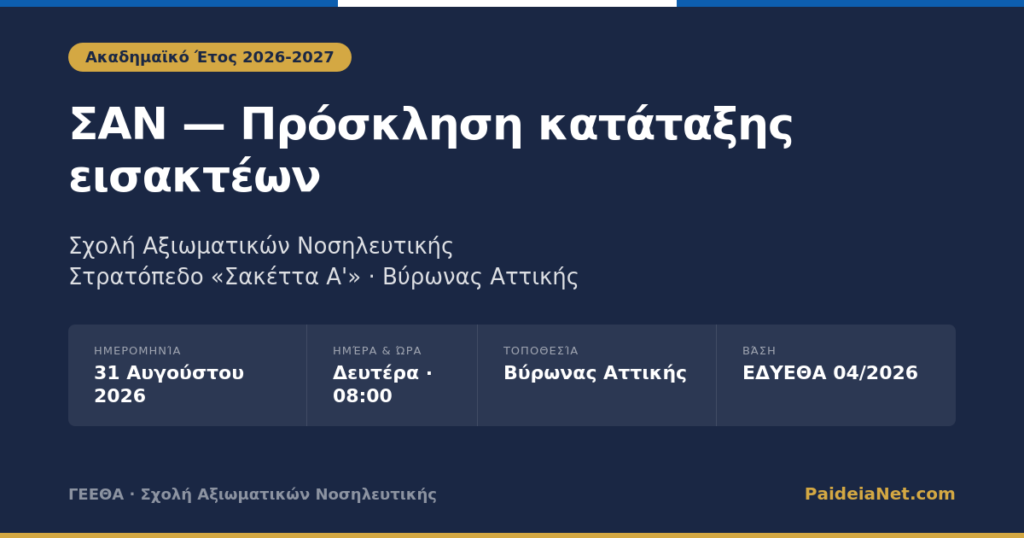 ΣΑΝ — Πρόσκληση κατάταξης εισακτέων