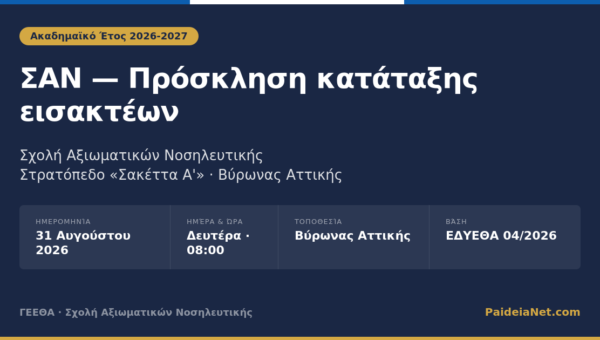 ΣΑΝ — Πρόσκληση κατάταξης εισακτέων