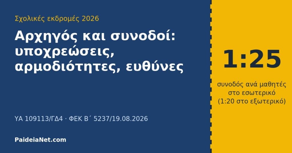 Αρχηγός και συνοδοί στις σχολικές εκδρομές: υποχρεώσεις, αρμοδιότητες και ευθύνες με τη νέα ΥΑ