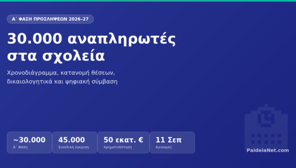 30.000 αναπληρωτές στα σχολεία Α΄ Φάση Προσλήψεων 2026–27