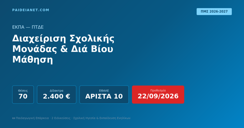 ΠΜΣ Διαχείριση Σχολικής Μονάδας & Διά Βίου Μάθηση | ΕΚΠΑ