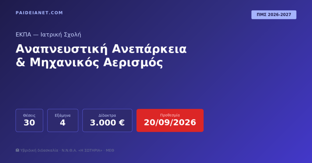 ΠΜΣ Αναπνευστική Ανεπάρκεια & Μηχανικός Αερισμός | ΕΚΠΑ